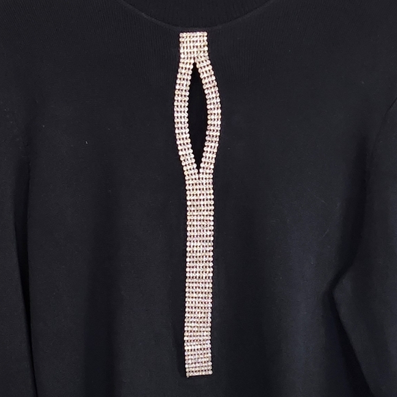 Addition Elle Black Knit Stretchy Turtleneck Sweater Diamonds Rhinestone Dressy - Picture 4 of 9